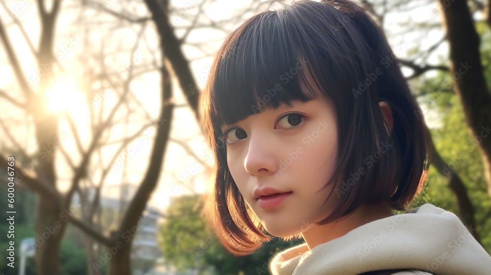 公園で振り向く女性 Generative AI 公園で振り向く女性 Generative AI