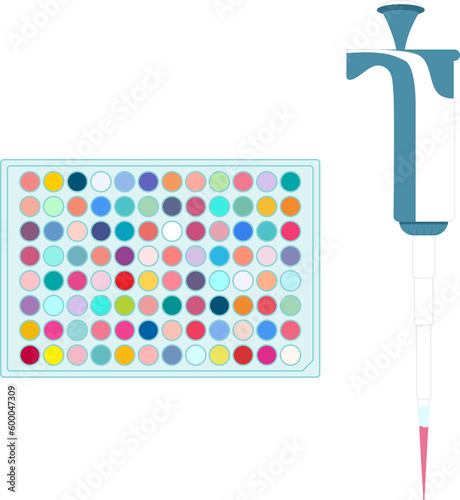 Pipette pipet and 96 well plate science laboratory elements with transparent background