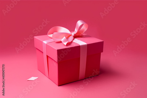 pink gift box tide with red ribbons copy space, happy nurse day concept. pink background, Generative ai