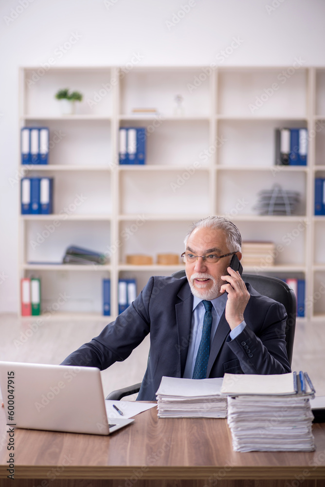 Old male employee working in the office Old male employee working in the office