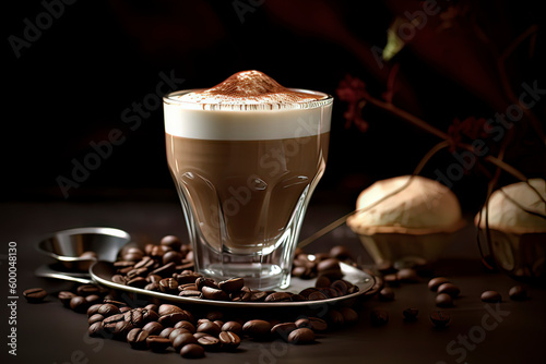 Delicious latte coffee on the table.AI technology generated image
