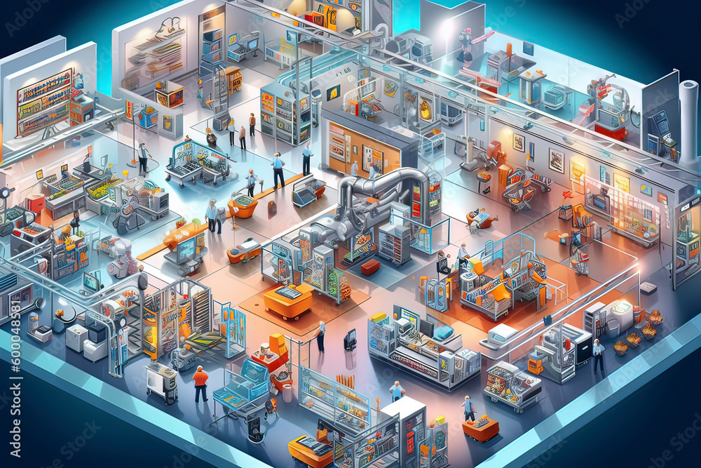 Intelligent factory internal display model. AI technology generated image