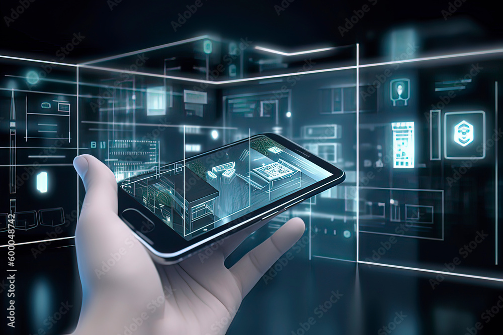 Fototapeta premium Smartphone controlled smart home appliances.AI technology generated image