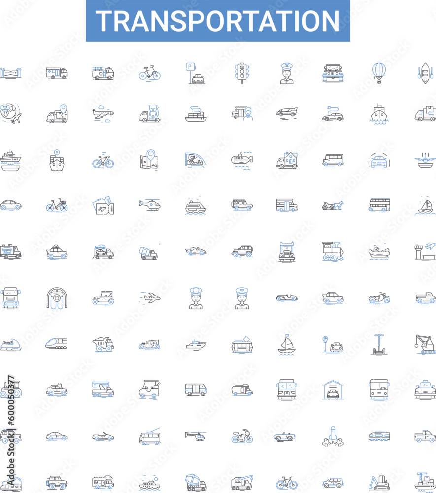 Transportation outline icons collection. Train, Bus, Plane, Taxi, Ferry, Boat, Automobile vector illustration set. Motorcycle, Scooter, Bicycle line signs