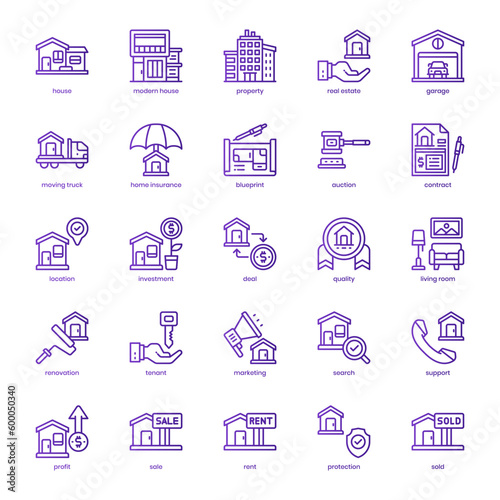 Property icon pack for your website design, logo, app, and user interface. Property icon basic line gradient design. Vector graphics illustration and editable stroke. © Yaprativa