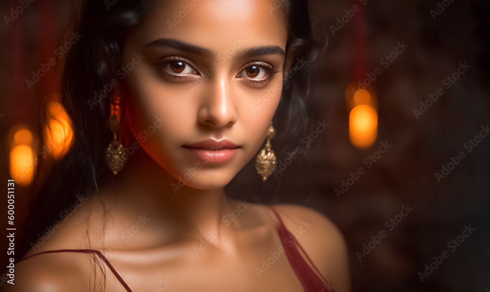 A beautiful Asian Indian woman with striking features and traditional