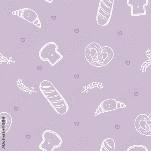 seamless pattern background bakery  bread in purple pastel background