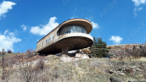 Dining room of the boarding house of the Union of Writers. Lake Sevan in the Gegharkunik Province of Armenia