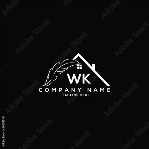 Letter WK real estate, realtor, property, construction, house, home, building, or remodeling logo
