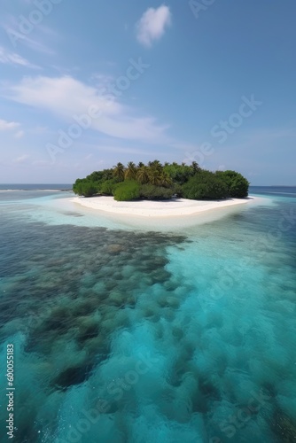 Amazing drone view of the beach and water with beautiful colors. Paradise scenery water villas with amazing sea and beach  tropical nature. summer vacation.