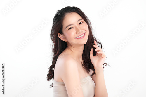 Beautiful young asian woman with clean fresh skin on white background, Face care, Facial treatment, Cosmetology, beauty and spa, Asian women portrait.