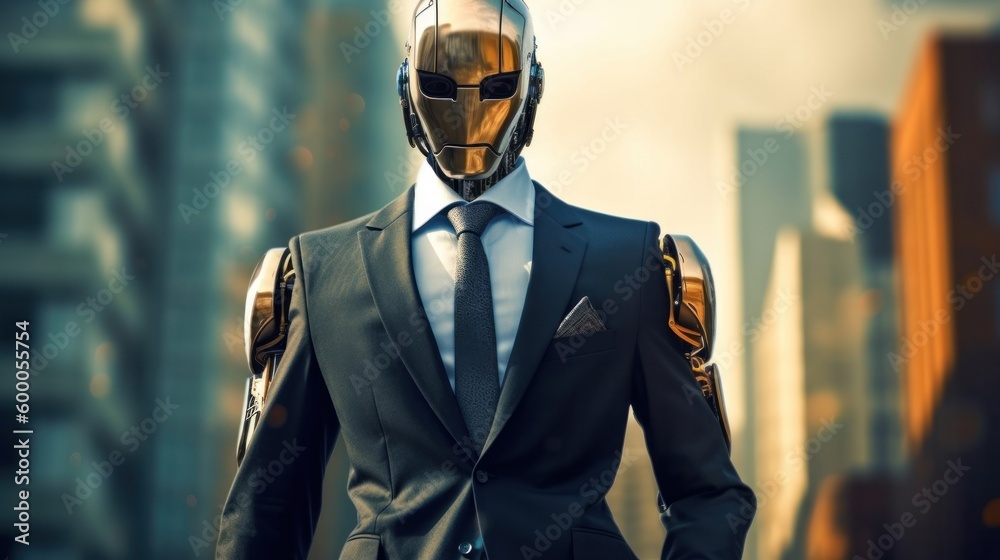 A robot wearing a business suit. Generative AI.