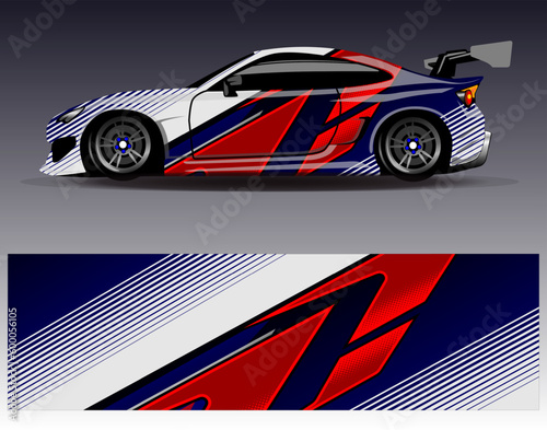 Car wrap design vector. Graphic abstract stripe racing background kit designs for wrap vehicle  race car  rally  adventure and livery