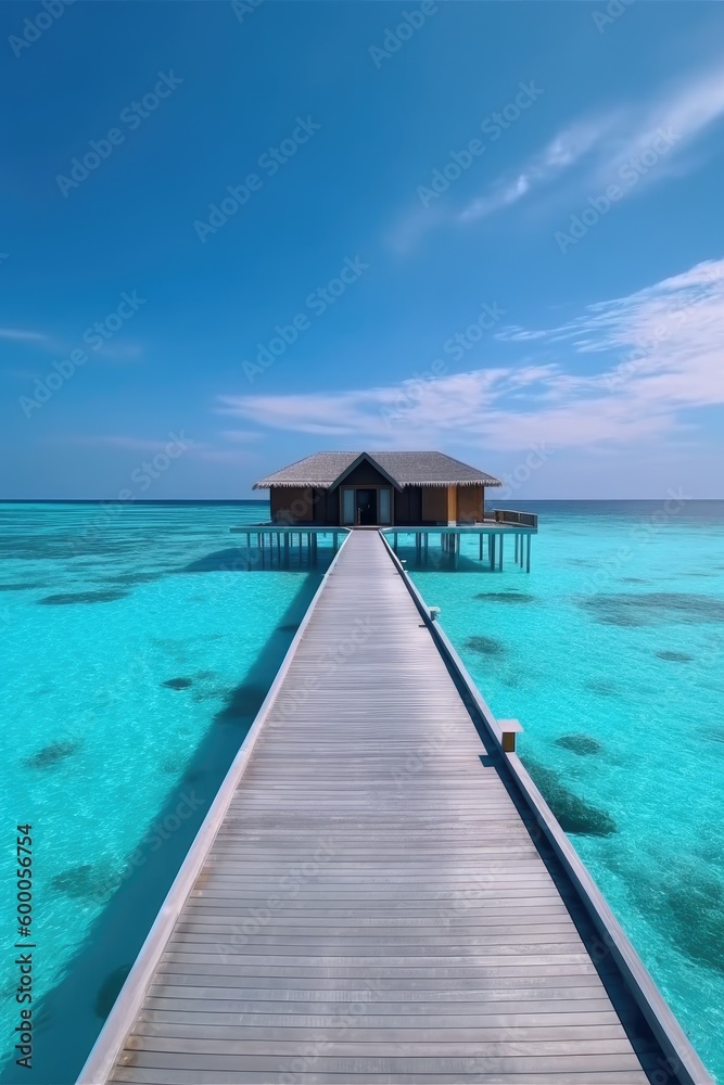 Amazing drone view of the beach and water with beautiful colors. Paradise scenery water villas with amazing sea and beach, tropical nature. summer vacation. Amazing drone view of the beach and water with beautiful colors. Paradise scenery water villas with amazing sea and beach, tropical nature. summer vacation.