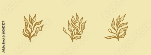 Wallpaper Mural Floral branch and minimalist flowers for logo. Hand drawn line wedding herb, elegant leaves. Universal creative premium symbol. Vector sign icon logo template. Vector illustration Torontodigital.ca