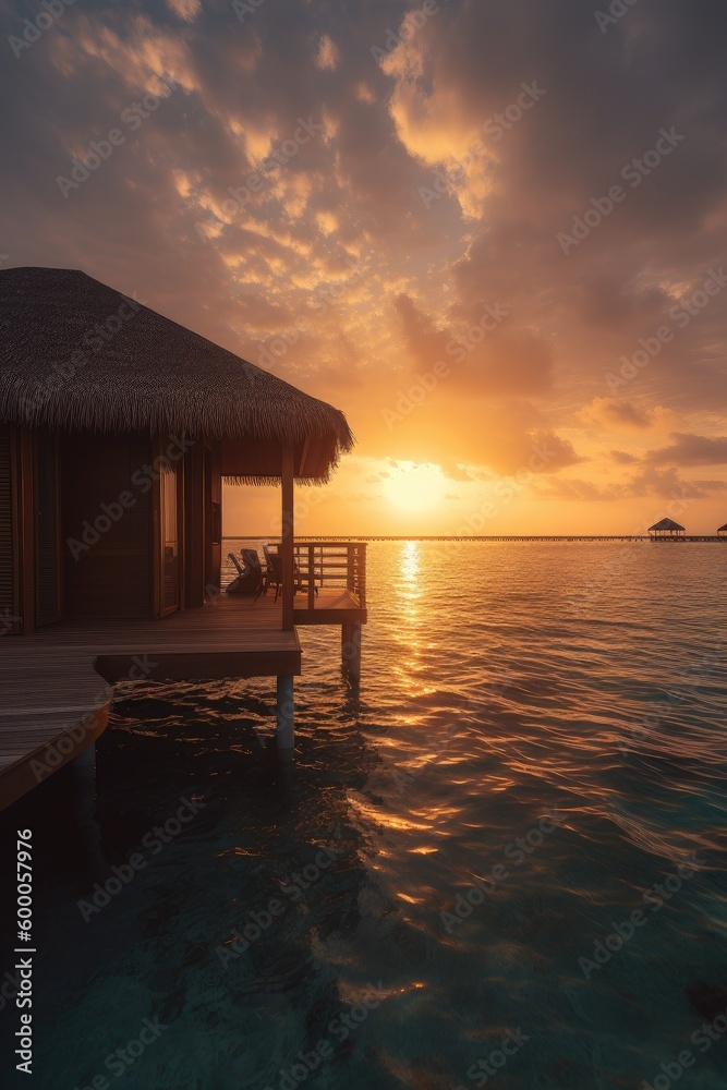 Amazing drone view of the beach and water with beautiful colors. Paradise scenery water villas with amazing sea and beach, tropical nature. summer vacation. Amazing drone view of the beach and water with beautiful colors. Paradise scenery water villas with amazing sea and beach, tropical nature. summer vacation.