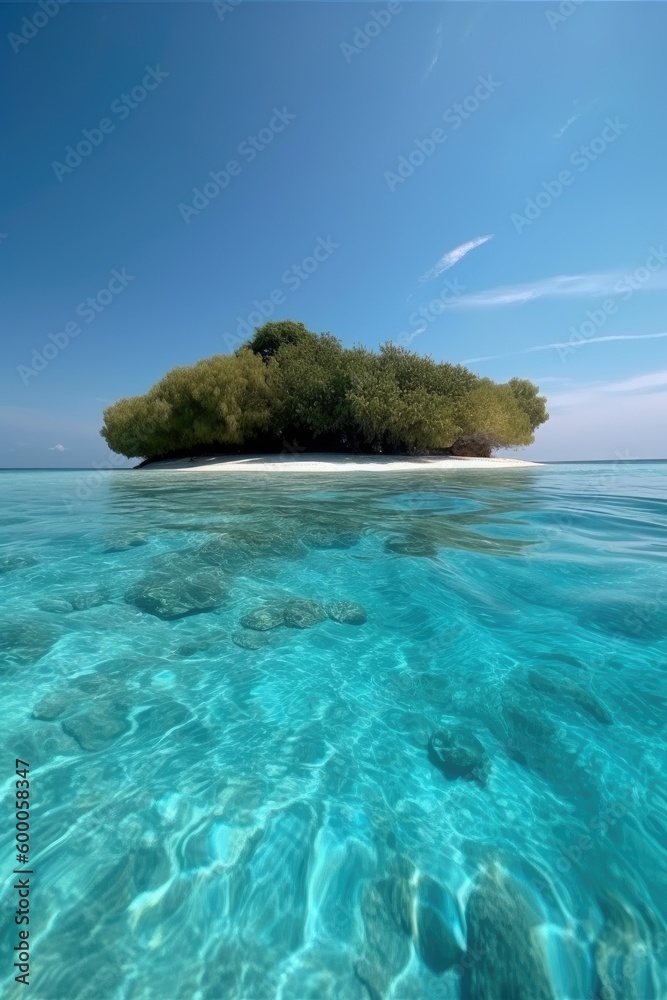 Fototapeta premium Amazing drone view of the beach and water with beautiful colors. Paradise scenery water villas with amazing sea and beach, tropical nature. summer vacation.