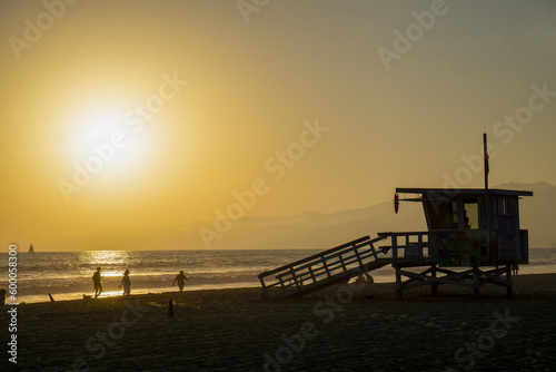 Sunset on Santa Monica beach. Los Angeles, California.