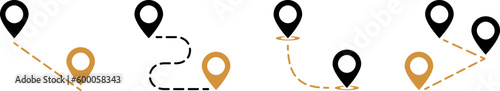 Set of pin icons as a concept for marking a route between location places