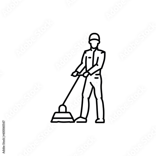 Man with a mop black line icon. Cleaning company