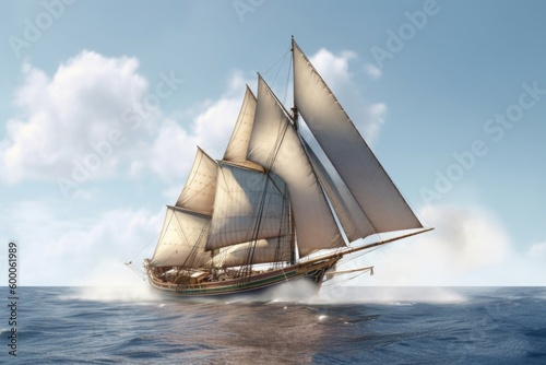 大海原を進む帆船：AI作品 