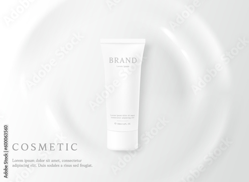 Cosmetics and skin care product ads template on white foam background.