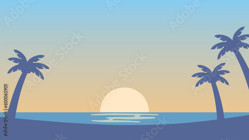 朝焼けの空と海の背景ベクターイラスト