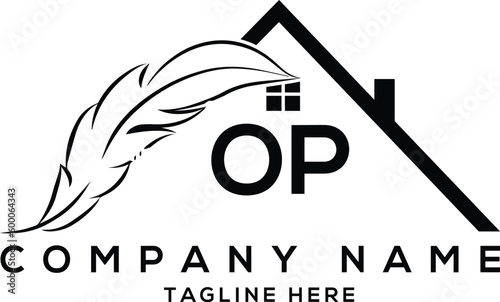 Letter op real estate, realtor, property, construction, house, home, building, or remodeling logo
