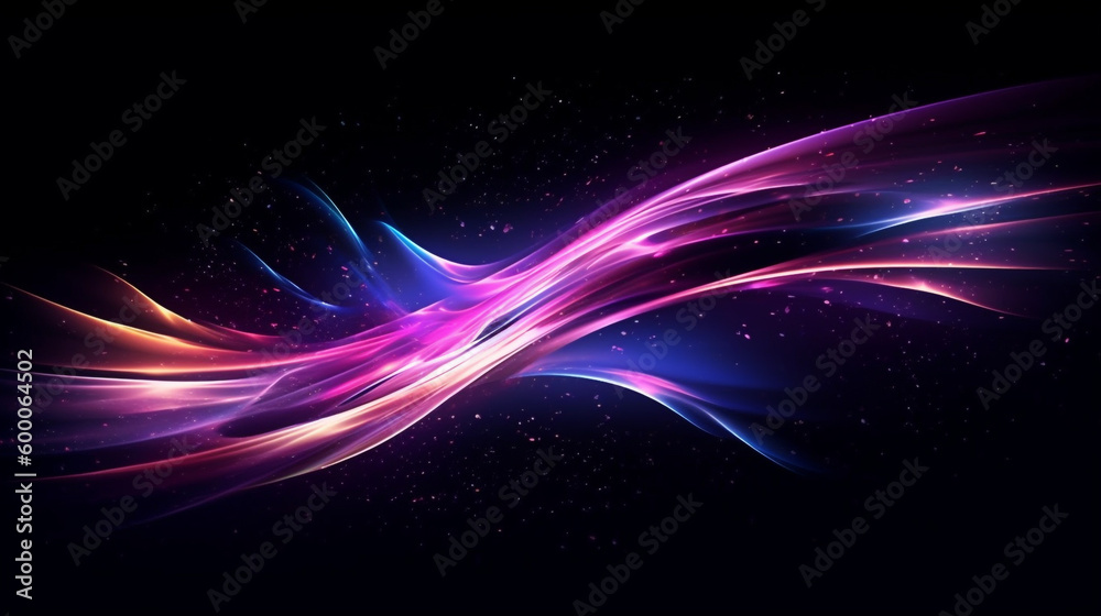 Abstract background with rays of neon light pink blue colorful force energy futuristic movement collide intervene glowing wave curve dynamic in dark background