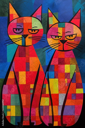 Abstract art colorful cats background. Modern expressionism painting. Ai generated