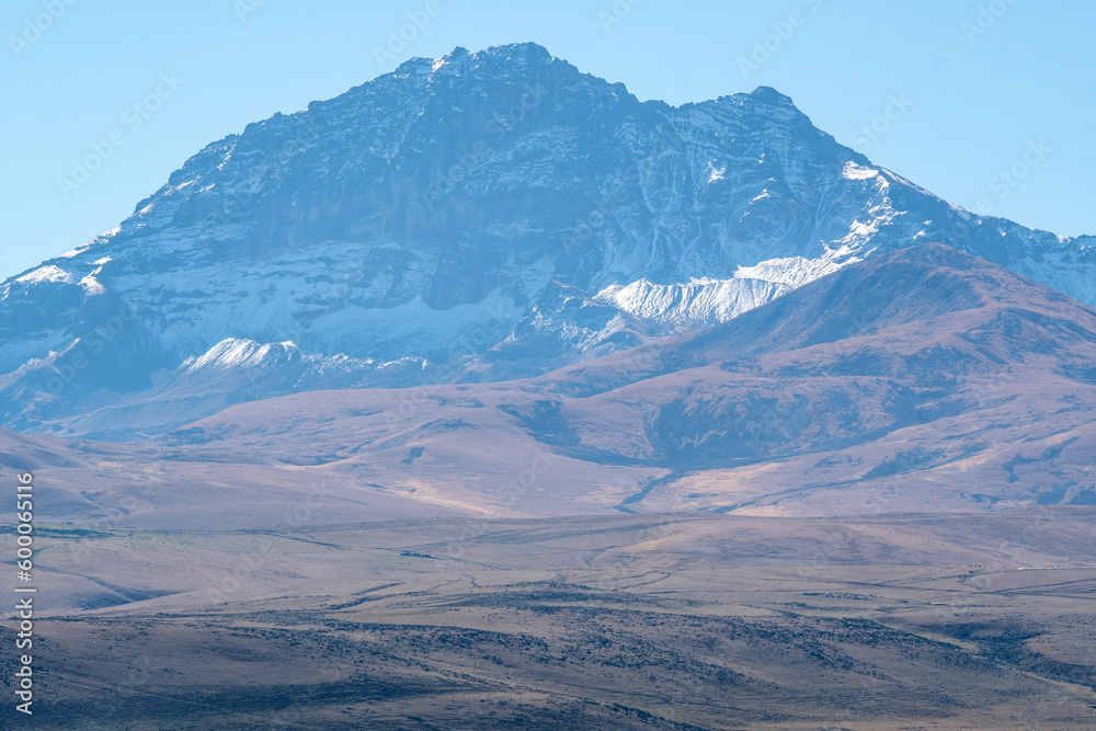 View of Mount Aragats from the North on sunny summer day. Aragatsotn Province, Armenia.