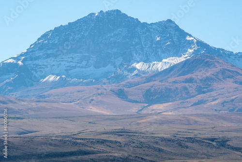 View of Mount Aragats from the North on sunny summer day. Aragatsotn Province, Armenia.