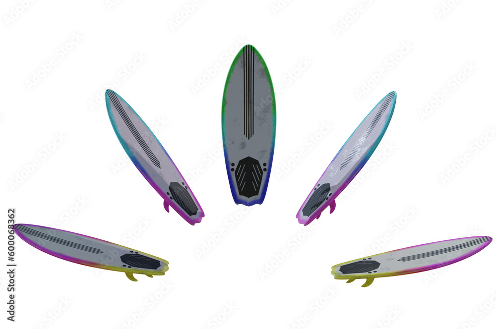 3D Illustration, Surfboard on transparent background 3D Illustration, Surfboard on transparent background