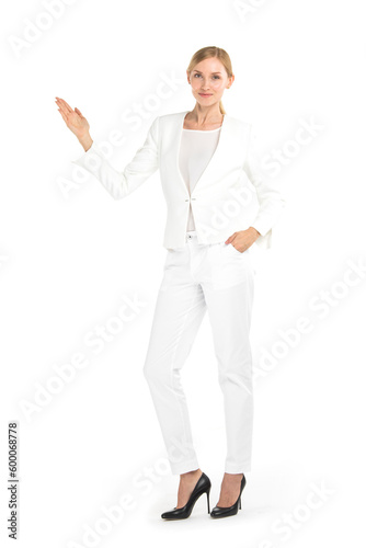 Businesswoman pointing with hand