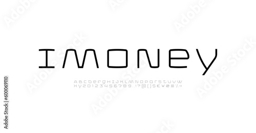 Tech thin font, digital cyber alphabet, trendy modern Latin letters and Arab numerals for you design user interface or brand name or logo, vector illustration 10EPS