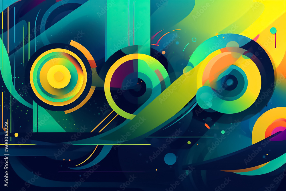Obraz premium A colorful design featuring yellow, green, and blue in a style reminiscent of sound, Cryptopunk with rounded shapes and a unique aesthetic. generative AI.