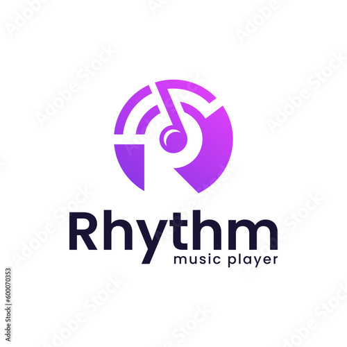 Modern logo combination of vinyl, letter r and musical notes. It is suitable for use for music logos.