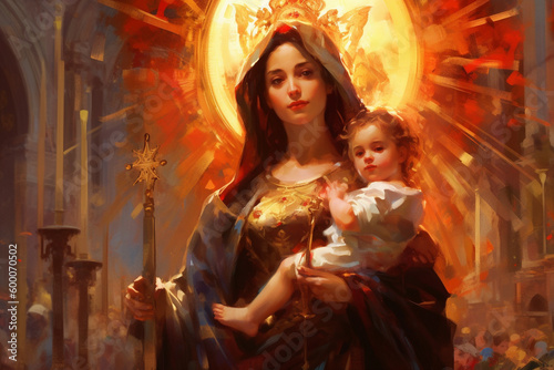Photo Virgen del Carmen, Blessed Virgin Mary, Our Lady Nossa Senhora do Carmo, mother of God in the Catholic religion, Madonna, religion faith Christianity Jesus Christ, saints holy