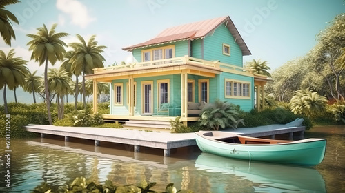 Houseboat on kerala backwaters. Generative Ai