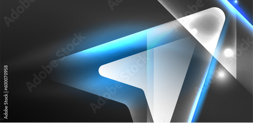 Neon speed arrow and line shapes background. Hi-tech concept with shiny backdrop. Bright flare light effect in the dark © antishock