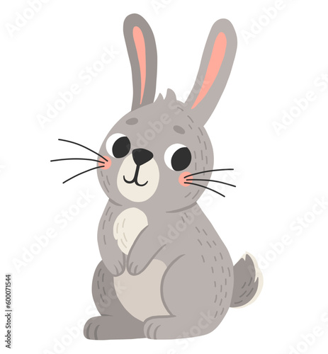 Icon of cute rabbit in cartoon style. Bunny pet silhouette. Hare and rabbit colorful illustration for childrens book, postcards and posters.