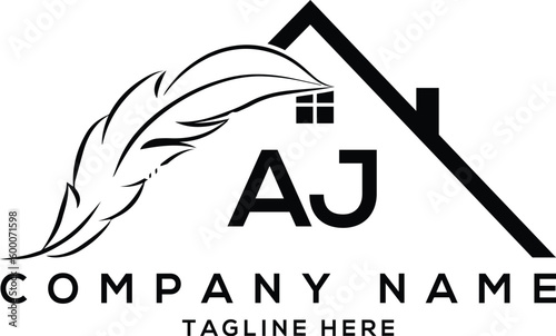 Letter aj real estate, realtor, property, construction, house, home, building, or remodeling logo
