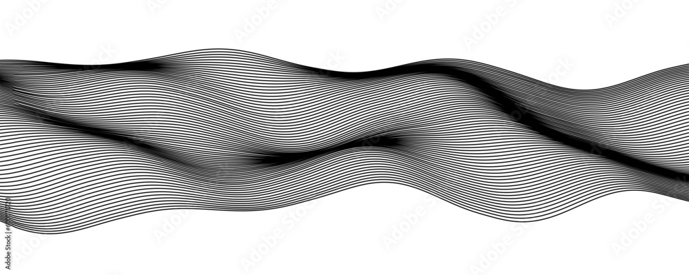 Black wave striped line background. Minimal round lines waves background. Abstract black wave lines pattern background. Vector file