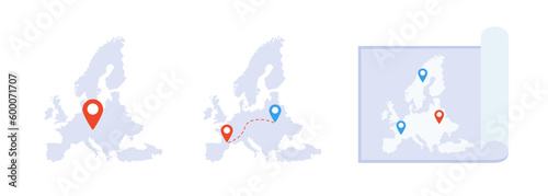 Set of Europe maps flat icons with location tags for your design.