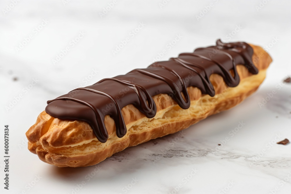 Éclair au chocolat avec glaçage brillant, sur fond blanc, illustration culinaire ia générative Éclair au chocolat avec glaçage brillant, sur fond blanc, illustration culinaire ia générative
