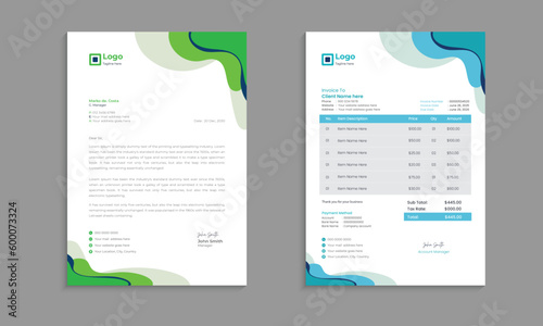 Corporate and flat business invoice design template with 2 variations bundle or professional Business letterhead template