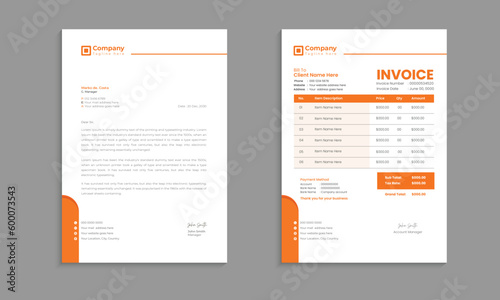 Creative, modern, unique, clean, and professional corporate company business letterhead and invoice template design with color and concept variation bundle