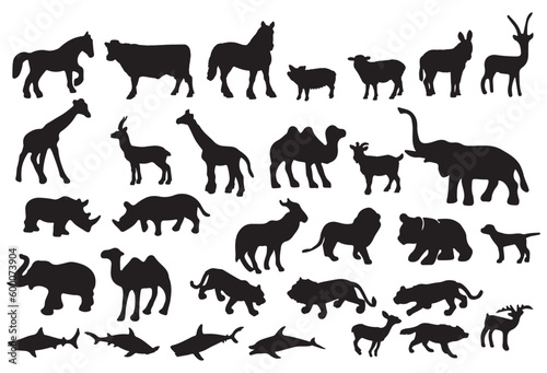 set of animal silhouettes  isolated on white. vector illustration