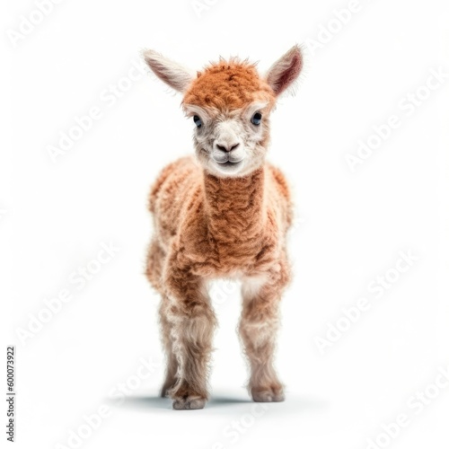 Baby Alpaca isolated on white (generative AI)