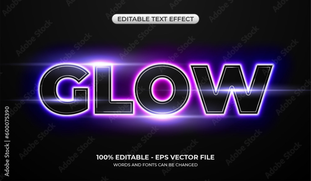 Realistic Glow text effect. Editable glowing neon graphic styles effect